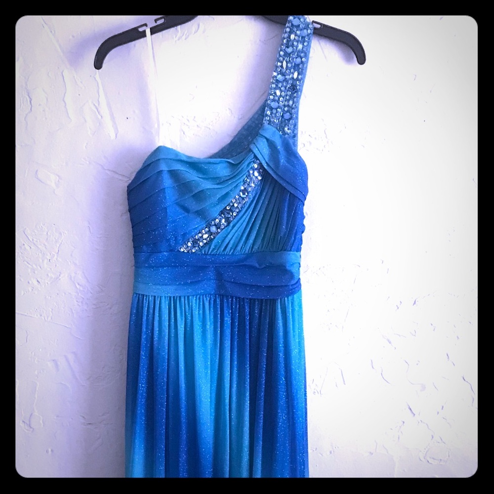 Long mixed blues sparkle dress